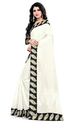 White printed chanderi saree with blouse 2