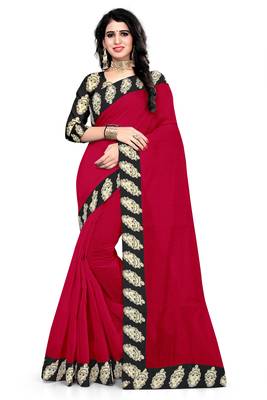 Red Printed Chanderi Saree With Blouse 1