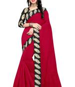Red Printed Chanderi Saree With Blouse