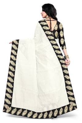 White printed chanderi saree with blouse 3