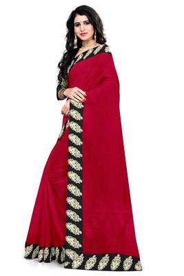 Red Printed Chanderi Saree With Blouse 2