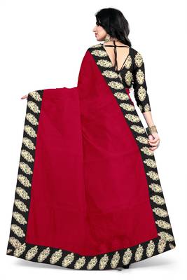 Red Printed Chanderi Saree With Blouse 3