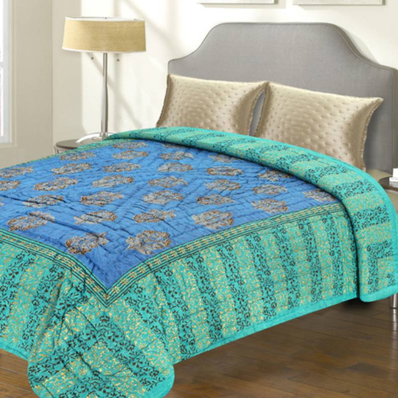 Sea Green And Blue Rajastani Double Bed Razai