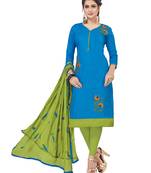 Sky-blue embroidered cotton salwar