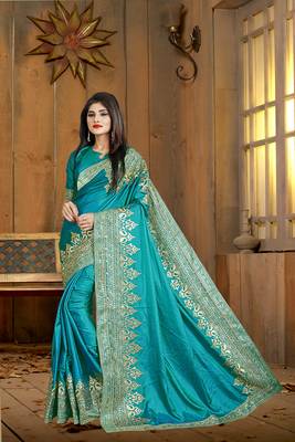 Green embroidered silk saree with blouse 1