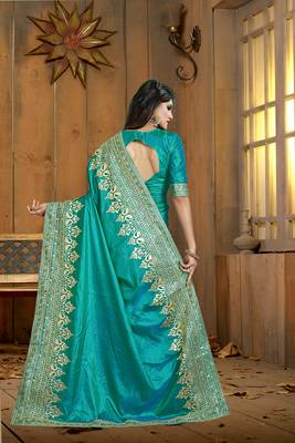 Green embroidered silk saree with blouse 2