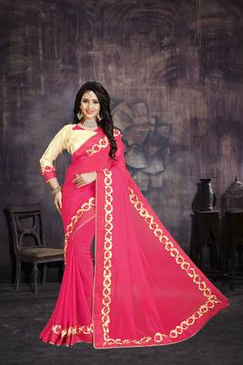 Pink embroidered georgette saree with blouse 1