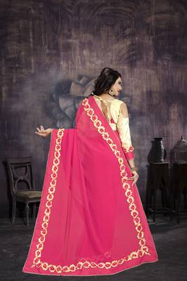 Pink embroidered georgette saree with blouse 2