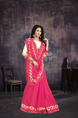 Pink embroidered georgette saree with blouse 4