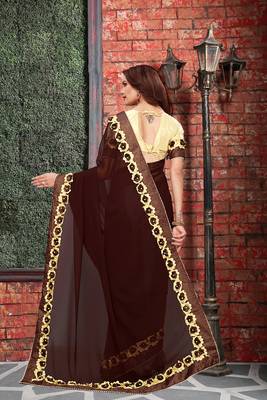 Brown  embroidered georgette saree with blouse 2