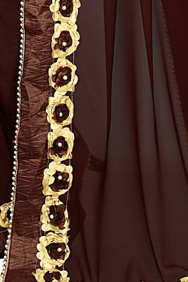 Brown  embroidered georgette saree with blouse 5