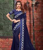 Blue  embroidered georgette saree with blouse