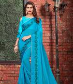 Sky blue embroidered georgette saree with blouse
