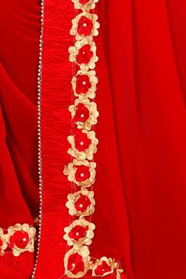 Red embroidered georgette saree with blouse 5
