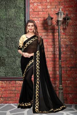Black  embroidered georgette saree with blouse 1