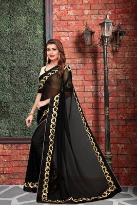 Black  embroidered georgette saree with blouse 2