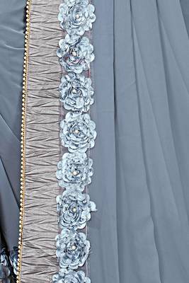 Grey embroidered georgette saree with blouse 5