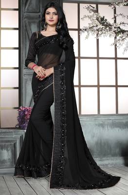 Black embroidered georgette saree with blouse 1