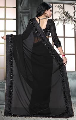 Black embroidered georgette saree with blouse 2