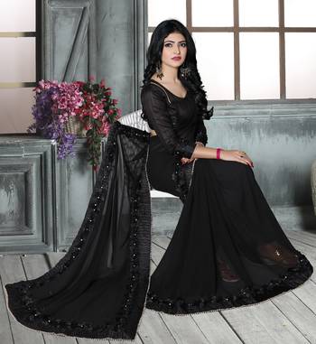 Black embroidered georgette saree with blouse 4