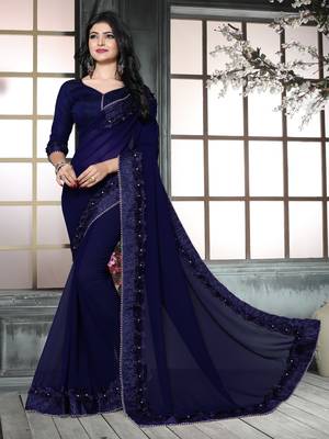 Blue  embroidered georgette saree with blouse 1