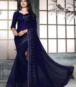Blue  embroidered georgette saree with blouse