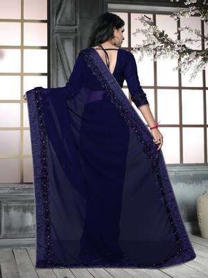 Blue  embroidered georgette saree with blouse 2
