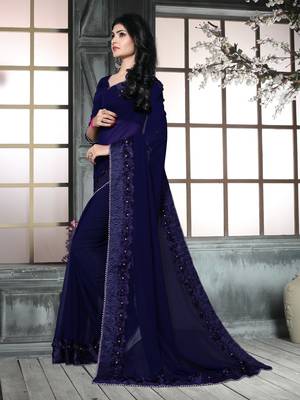 Blue  embroidered georgette saree with blouse 3
