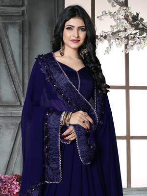 Blue  embroidered georgette saree with blouse 4