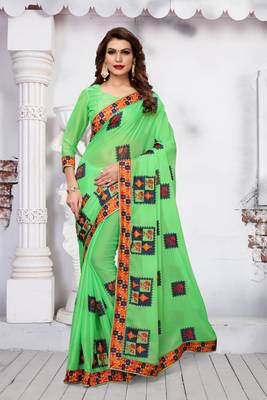 Light green embroidered silk saree with blouse 1
