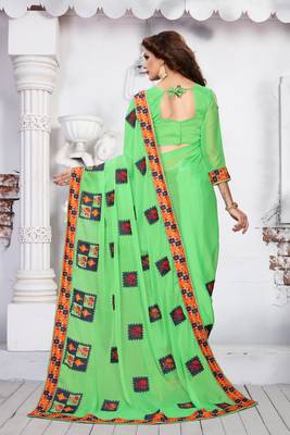 Light green embroidered silk saree with blouse 2