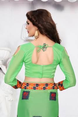 Light green embroidered silk saree with blouse 5