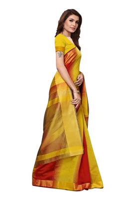 Yellow printed art silk saree with blouse 2