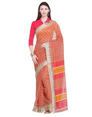 Red printed super net saree with blouse 1