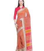 Red printed super net saree with blouse