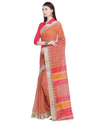 Red printed super net saree with blouse 2