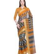 Grey printed super net saree with blouse