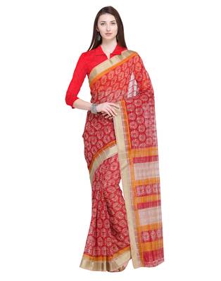 Red printed super net saree with blouse 1