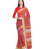 Red printed super net saree with blouse