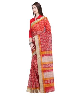Red printed super net saree with blouse 2