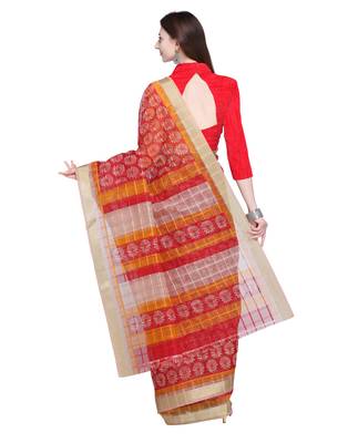 Red printed super net saree with blouse 3