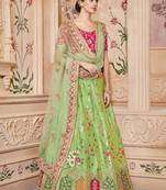 Light-green woven silk semi stitched lehenga