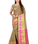   beige woven pure cotton saree with blouse