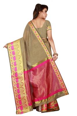   beige woven pure cotton saree with blouse 3