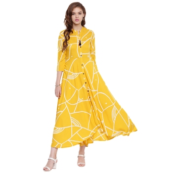 Yellow printed long kurti Clearance