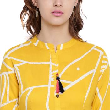 Yellow printed rayon  kurti 5