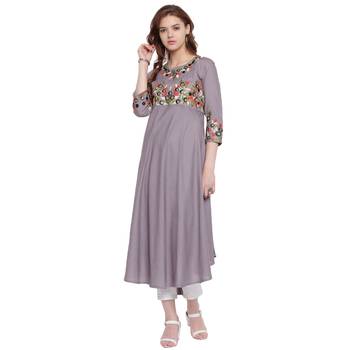 Grey embroidered rayon  kurti 1