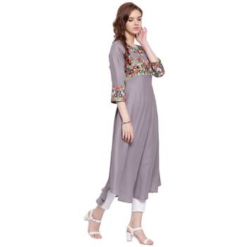 Grey embroidered rayon  kurti 3