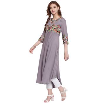 Grey embroidered rayon  kurti 4