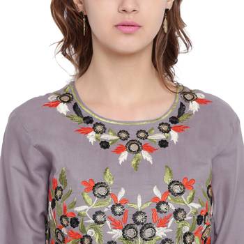 Grey embroidered rayon  kurti 5